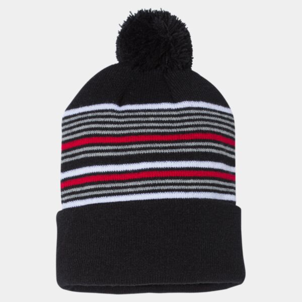 12" Striped Pom-Pom Cuffed Beanie Thumbnail